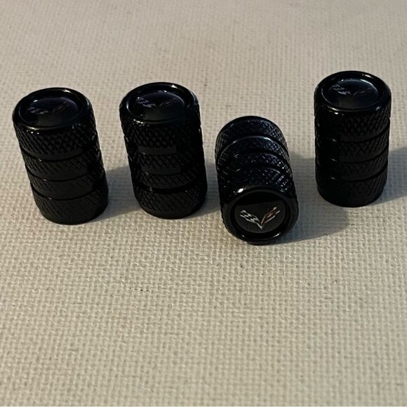 Corvette Valve Stem Caps in Black with Logo NWT - Picture 3 of 4